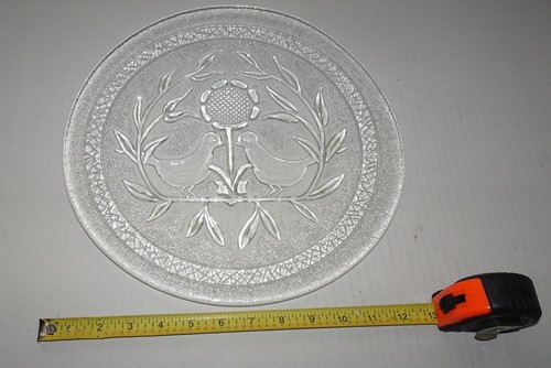 Vintage Pennsylvania Dutch Style Clear Glass Round Platter Embossed Dove Pattern - Picture 2 of 6