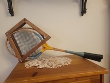 VINTAGE DEFENDER WOODEN TENNIS RACQUET RACKET MADE IN JAPAN W/ PRESS WALL DECOR