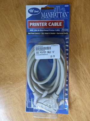Manhattan 10ft IEEE-1284 Bi-Directional Parallel Print Printer Cable DB25/Cen36