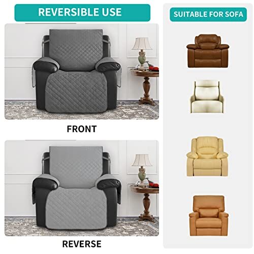 Waterproof Oversized Recliner Chair Sofa Cover with Small-XL Gray/Light Gray - Picture 6 of 8