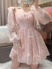 2 Piece Dress Set Women Floral Dress + Blouse Korean Fashion Suits Lolita Dress