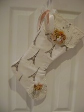 French Cottage Chic Victorian Hand Made Christmas stocking satin rose bouquet