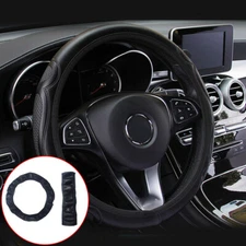 15'' Black Leather Car Steering Wheel Cover Anti-slip Breathable Car Accessories