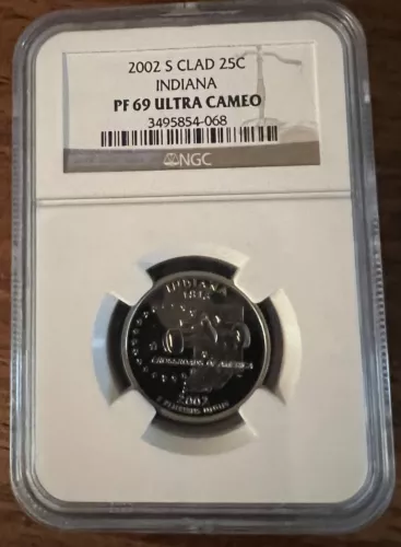 2002-S CLAD INDIANA STATE QUARTER NGC  PF69 ULTRA CAMEO ACTUAL COIN #H33