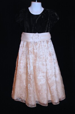 Girls Cinderella Black Velvet & Ivory Illusion Fancy Party Holiday Dress Size 6
