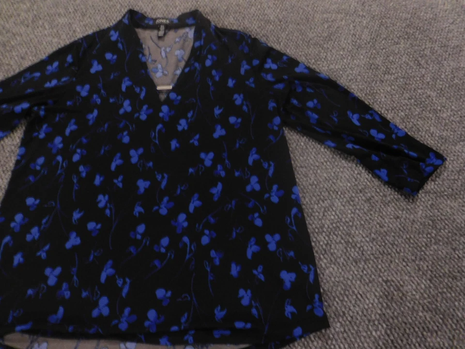 Jones New York Top Mediano Negro Floral Geométrico Mujer Jersey Top Elástico Foto 2 de 4