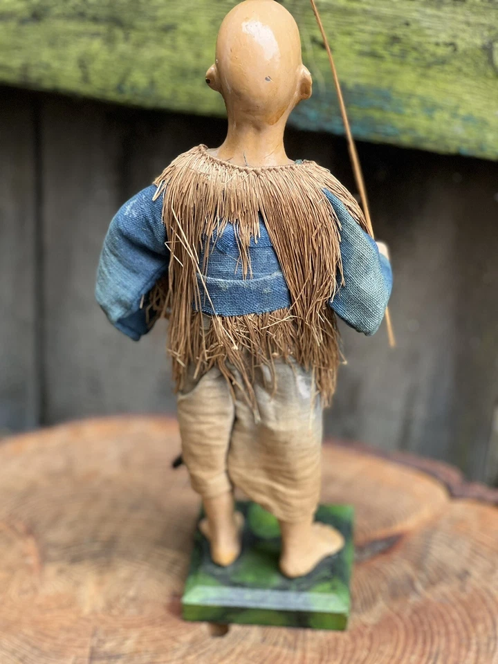 Antique Chinese fisherman paper mache figure model hand painted statue folk art - Image 4 of 4