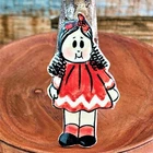 Vintage Curly Haired Girl Pin Brooch Ceramic Costume Jewelry Signed SUE RARE