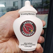 Ceramic Mini Urn   Arizona Cardinals Football Theme, Custom Text