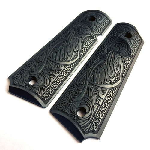 1911 Full Size Grips Engraved Classic Scroll fits Kimber - style 1 - Picture 2 of 6