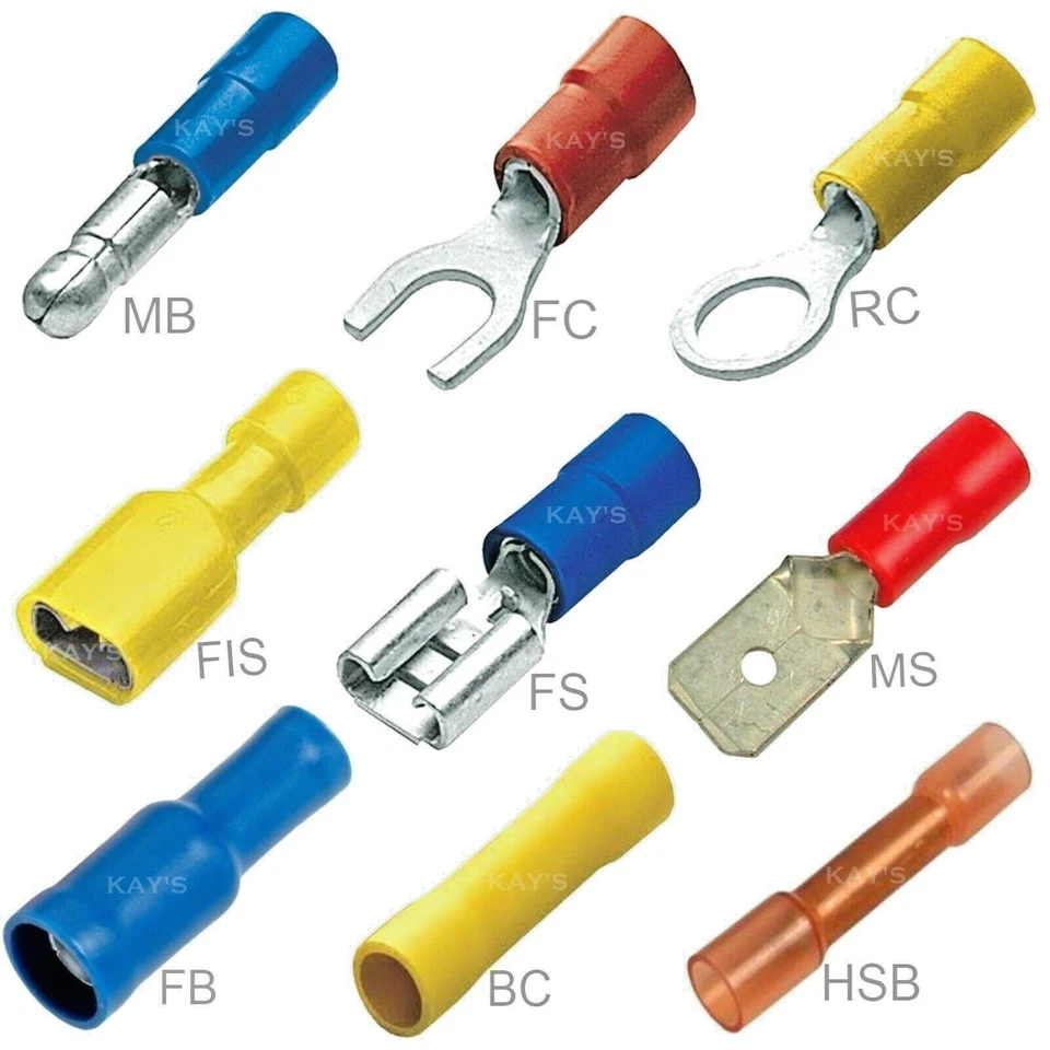 INSULATED CRIMP TERMINALS RING SPADE BUTT FORK BULLET ELECTRICAL WIRE CONNECTORS