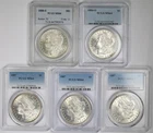 Lot 5 Morgan Silver Dollar $1 Mix Dates PCGS MS64 90% Silver 1880-1887