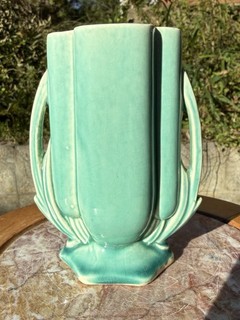 Vintage Brush Mccoy Art Pottery Cocktail Turquoise Green Vase