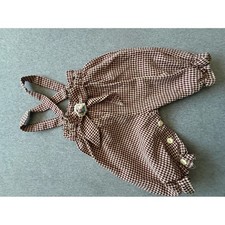 Vintage Gingham Bubble Romper Burgundy Check Floral Rosette 18M Made in USA