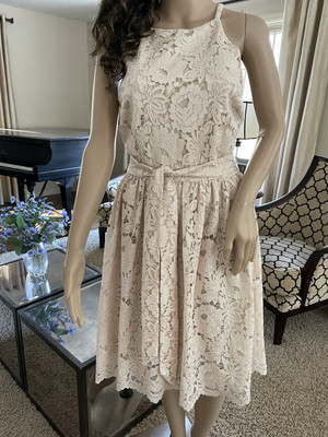 alexia admor lace dress Alexia Admor Ivory Crochet Lace FLORAL Dress Fit & Flare Belted Sash Size 8  NWOT