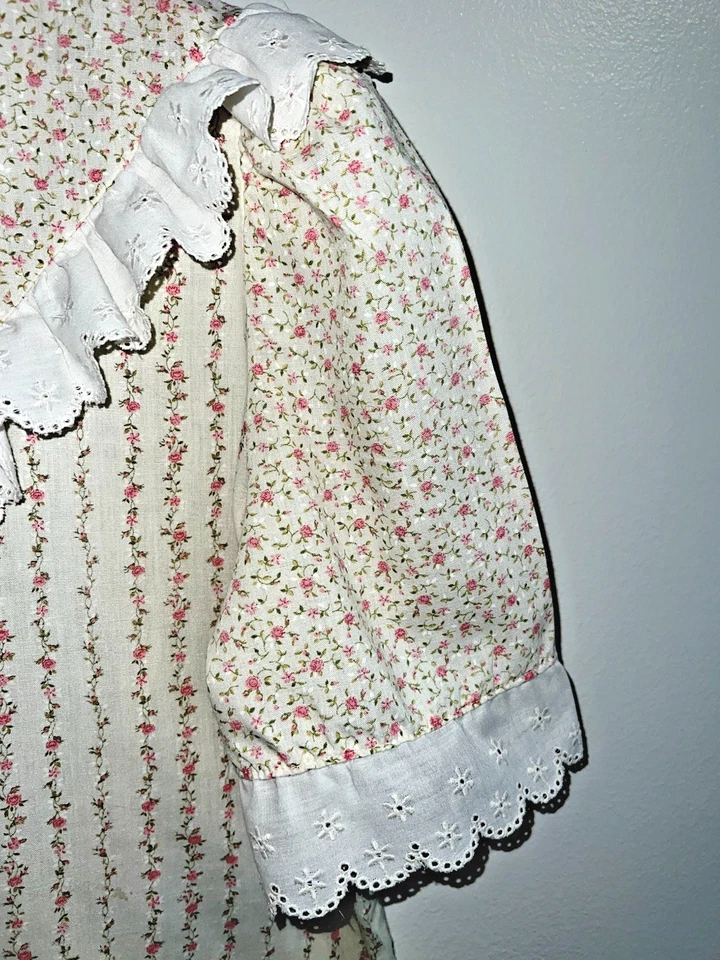 Blusa Floral Gibson Prairie Cottage Rosa Crema Años 70 80 De Colección - Borde de Encaje - Talla S Foto 3 de 4