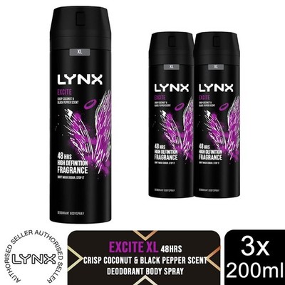 Lynx XL 48-H High Definition Fragrance Excite Body Spray Deodorant 3er Pack, 200ml