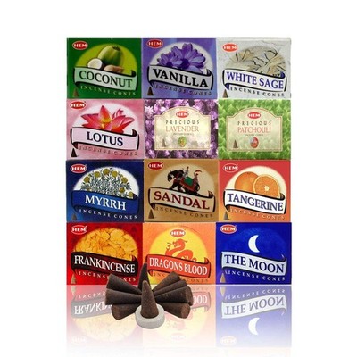 12 Assorted Boxes of Incense Cones, (120 Total)| Natural Fragrance for Aromat...