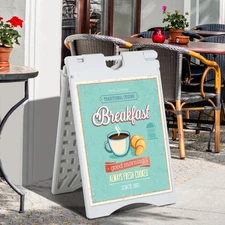 Folding Outdoor Sidewalk Sign Advertising Board w/ Weatherproof Design, White