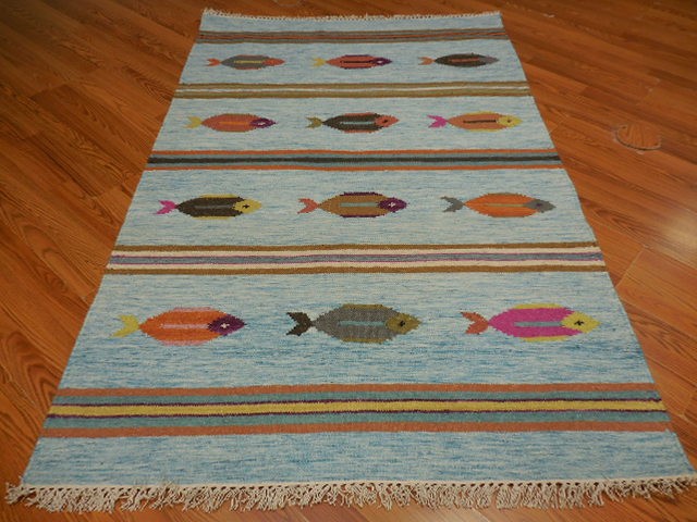 MODERND  ANATOLIA FLATWAVE KILIM GEOMATRIC FISH DESIGND 4x6 TURKISH RUG