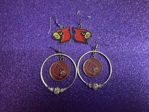 Louisville Cardinals Dangler Earrings 2 sets Pre owned