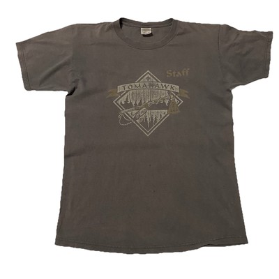 Team Tomahawk Statf T Shirt Faded Camp Tee Red Anvil Tag Size Large -Holes/Aging