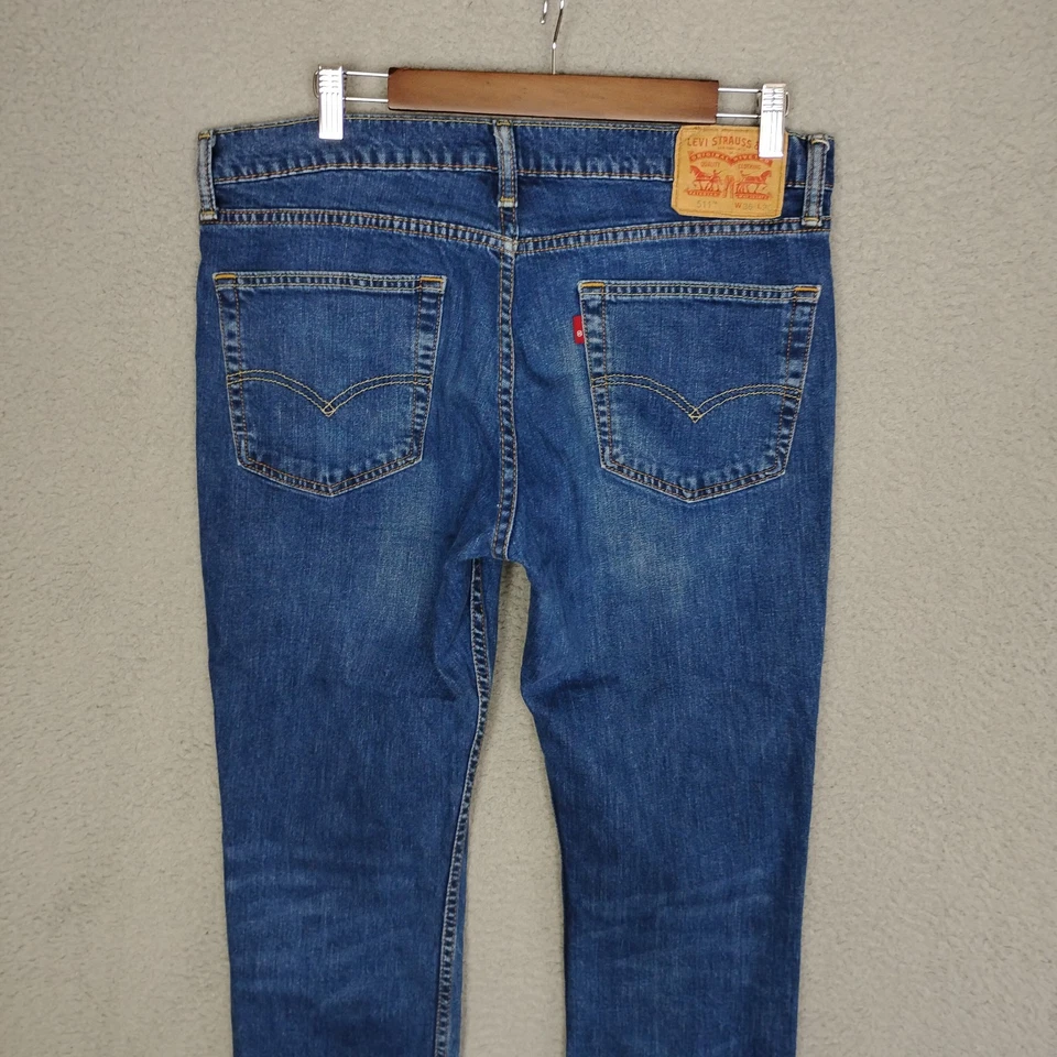 Jeans Levis 511 para Hombres 36x30 Azul Ajustado Recto Tiro Medio Lavado Elastizado Denim Foto 4 de 4