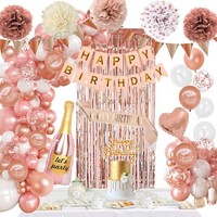 Geburtstagsdeko Set Rosegold Weiß Happy Birthday Banner Konfetti Luftballons