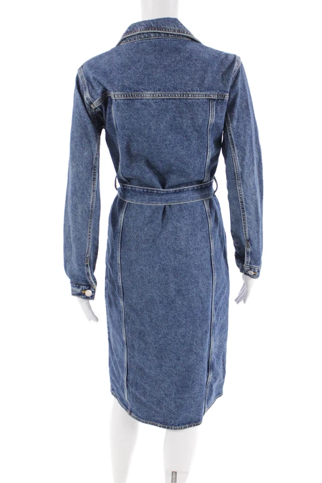 Vestido de mezclilla para mujer Zara manga larga con cuello auto atado con botones azul talla S Foto 3 de 4