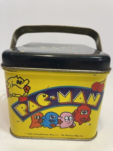 Vintage 1980 Pac-Man Tin Metal Container Lunchbox Bally Midway 6” Arcade Decor - Picture 5 of 11