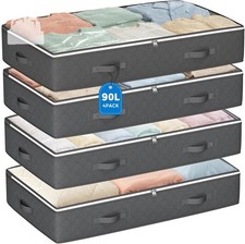 Under Bed Storage Containers 90L 4 Pack Foldable Closet Organizers Grey