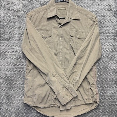 7 Diamonds Mens Small Olive Green Graphic Back Button Down Shirt Cotton (1599)