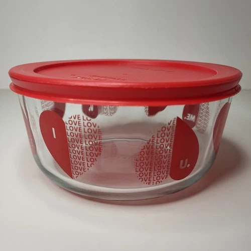 Pyrex I Love You 4 Cup Storage Bowl With Red Lid & Hearts Valentines Day