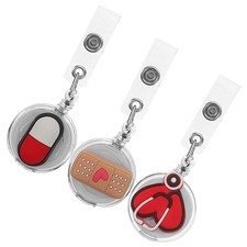 3Pcs Reusable Pharmacy Badge Reel Retractable Name Tag Holder Assorted Colors
