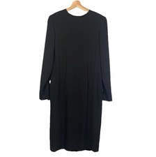 Vintage Carlisle Black Wool Size 6 Long Sleeve Midi Dress Cocktail Office Party