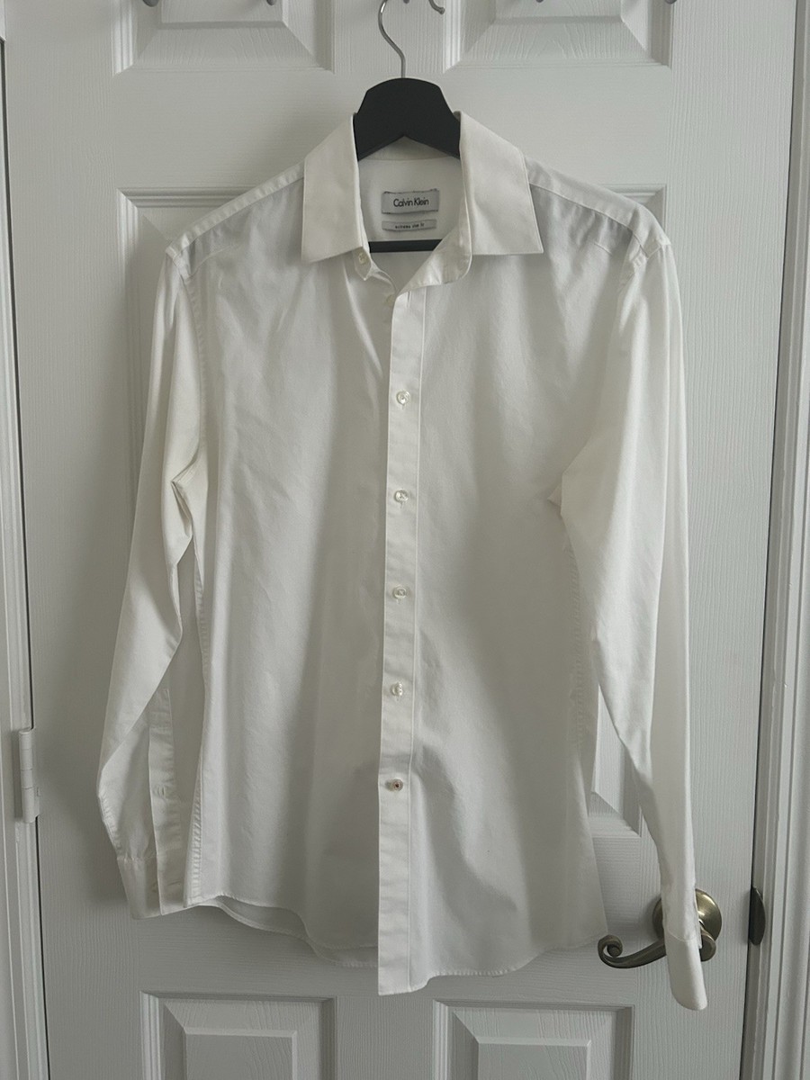 Calvin Klein Mens White Button Down Dress Shirt Extreme Slim Fit 14.5 x  32/33