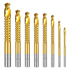 8 Pack Titanium Coated HSS Twist Drill Bits, 3-10mm Serrated Side Cutting Dri...