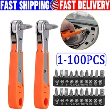 Ratcheting Right Angle Screwdriver Hex Drive 90 Degree Offset + 10pc Bits Set!