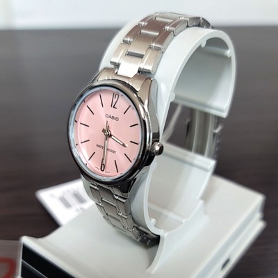 Casio Women analog Watch Metal Band Silver Pink Original New LTP