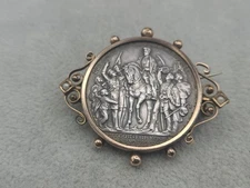1913 German William III Prussia War Napoleon Silver 2 Mark Coin Pin Brooch