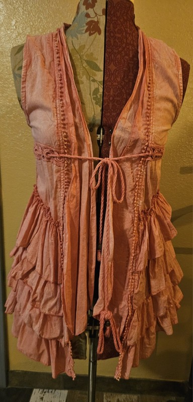 Peach Ruffle Vest Top Small Cotton Pink