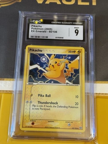 CGC 9 Pikachu 60/106 EX Emerald 2005 Pokémon Non Holo Mint Graded Slab Not PSA