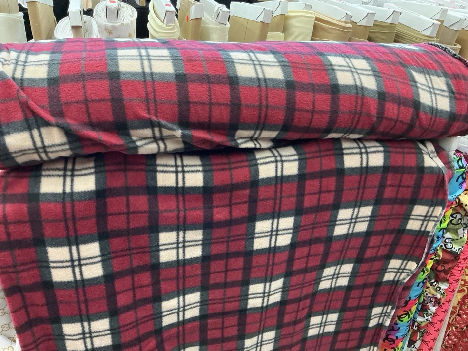 Red Black White Checkers Fleece Fabric, 60" Wide - sold by the yard - Image 3 of 4