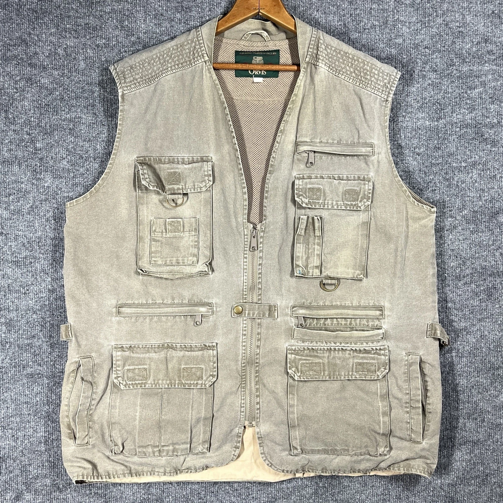 VINTAGE Orvis Fly Fishing Vest Mens Size XL 90s Canvas Vented Mesh Utility