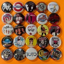 Pop Rock Bands 1" Pinback Button Set (Includes all 25 Pins) 70s 80s Rock N Roll