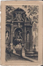 Postcard France Paris La Fontaine Medicia Edit. Delanay Etching Medici Fountain 
