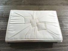 White Leather 1980s Fold Over Vintage Clutch Purse