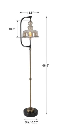 Antique Style Industrial Warehouse Floor Lamp Amber Glass Shade~ Uttermost 28193 - Picture 9 of 9