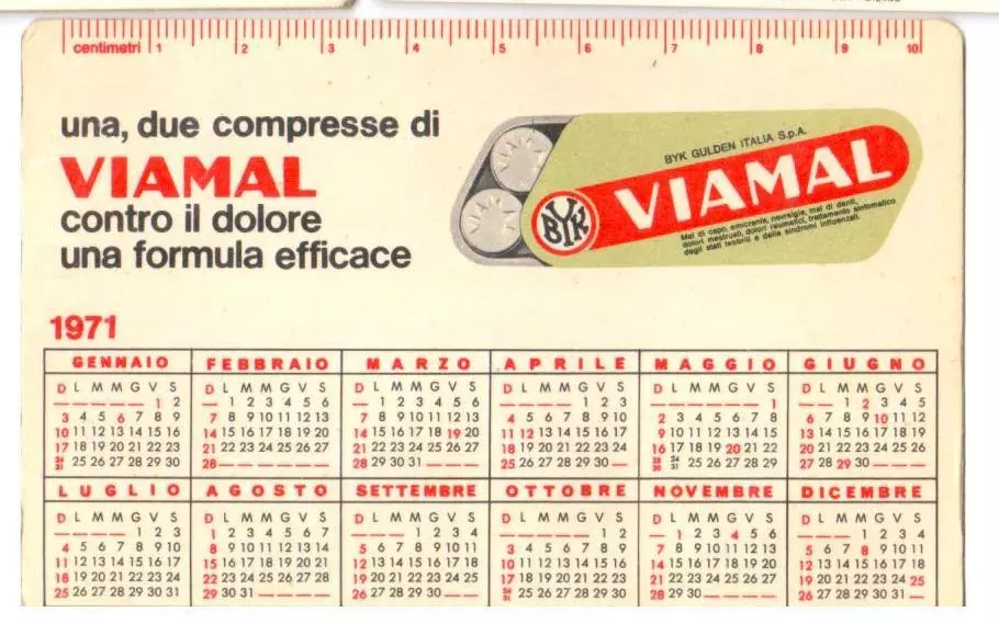 Calendario da tasca Calcio 1970-1971 Serie A e Serie B Viamal R503 ^