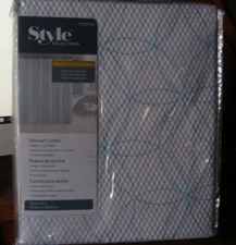 Style Selections Geometric Hailee Shower Curtain-Light Blue-70X72 